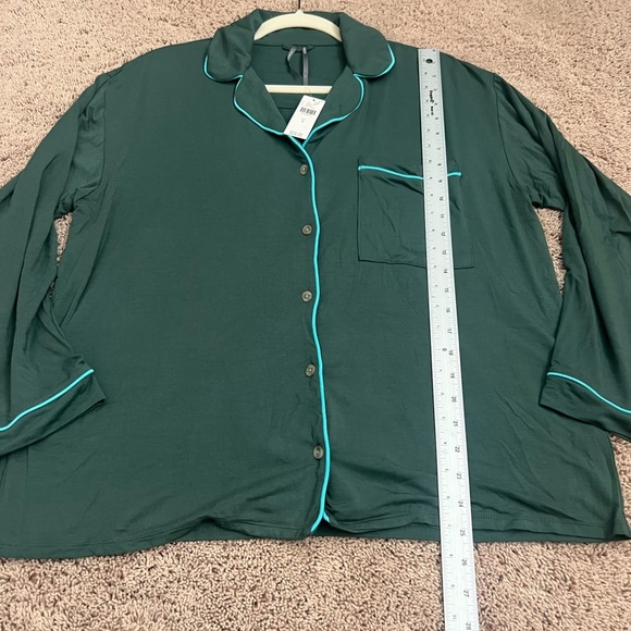 NWT new SMALL Anthropologie briar piped pajama top button down Holly green teal - Picture 17 of 17